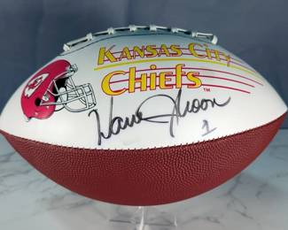 Warren Moon (HOF) Kansas City Chiefs Autographed Football, On Display Stand