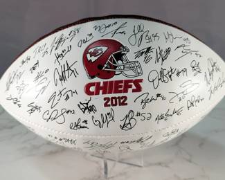Kansas City Chiefs 2012 Team Stamped Football, On Display Stand