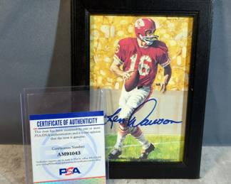 Len Dawson Kansas City Chiefs (HOF) Signed Art, Hall Of Fame Induction Year Art Collection Limited Edition, PSA COA Sticker And COA Card, 7" X 5"