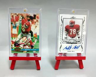 Derrick Thomas And Bobby Bell (Both HOF) Signed Collectors Cards With Display Easel, Total Qty 2