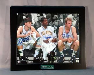 Kevin McHale, Robert Parish, And Larry Bird (All HOF) Bostin Celtics Autographed Photo, JSA COA Sticker, 19.5" X 23.5"