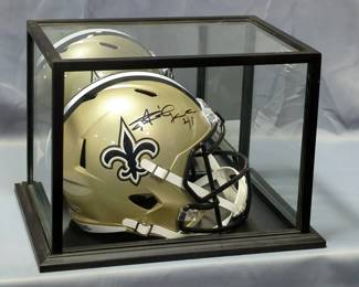 Alvin Kamara New Orleans Saints Autographed Helmet, Beckett COA Card And COA Sticker, In Display Case