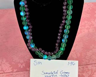 SIMULATED GREEN MYSTIC TOPAZ AND LILAC GLASS BEAD NECKLACES