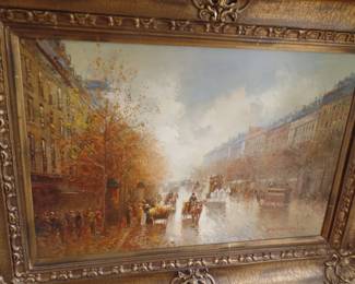 P. approx. 4'x35" Paris Street scene oil on canvas, priced $950 buy now $400