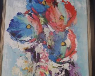 1G. 4'x3' oil painting "Flowers" French artist price !,750 buy now $925.00