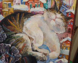 W.. original oil on canvas signed on back "cat cat" price $975 buy now $ 750 size approx. 26"x18"