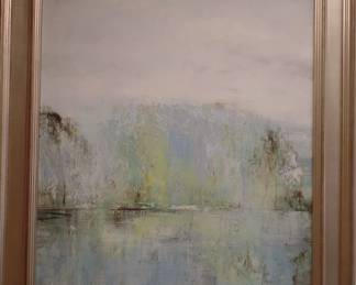 K. approx. 4'x32" "blue mist" oil on canvas priced $900 buy now. $395