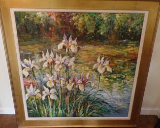 V. 46"x46" French artist original oil on canvas "Spring Iris" priced $2,400 buy now $1,600