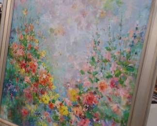 1N. 36"x36" oil painting Flowers British artist price $1,200 buy now $700  sold