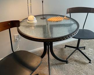Cast Iron & Wood Chairs & Glass Top Table w/Mod Lamp & Cool Stuff