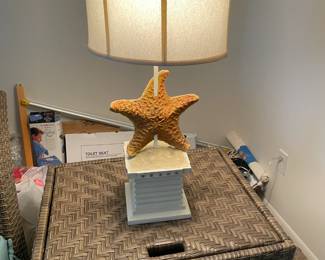 Designer Wicker Outdoor/Patio/Sunroom Storage Unit w/ Starfish Lamp