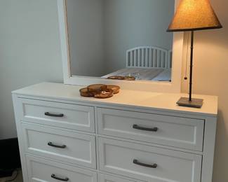 Handsome/Pretty,  White, 6-Drawer Dresser w/Mirror also Table Lamp and Costume Jewelry