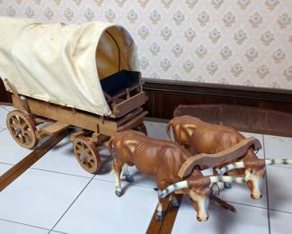 Covered Wagon With Oxen Wood Model
