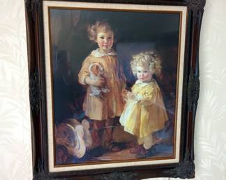 Alice Kent Stoddard "Two Little Sisters" Framed Print, Matted Under Glass, 26" x 30"