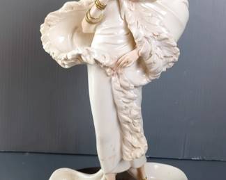 A. Sartini Art Deco Sculpture Of A Lady With Feathered Boa, Signed By Artist, 17.5" Tall