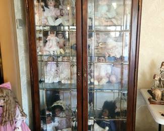 Lighted Beveled Glass Curio Cabinet With 2 Doors, 4 Adjustable Glass Shelves, And Mirrored Back, 78" x 48" x 17"