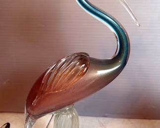 Leo Wards Bluebirds Of Happiness Glass Birds, Qty 2, One Is Signed, Blown Glass Swan And Candy Dish, Total Qty 7