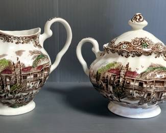 Heritage Hall English China Coffee Cups, Qty 4, Sugar Bowl And Creamer