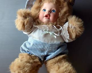 Porcelain Faced Plush Baby Dolls Including Trappers, Qty 2, CoCo Bear, Qty 1, And More, Total Qty 4