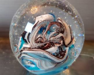 Art Glass Paper Weights, Designs Include Swirl, Bubble, Speckle, And More, Qty 7