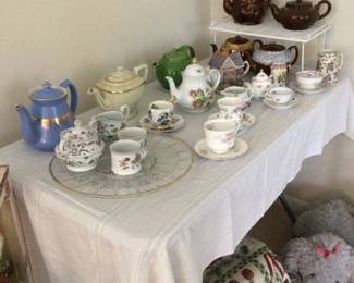 Hall tea pots, limoge, McCoy, various cups & saucers