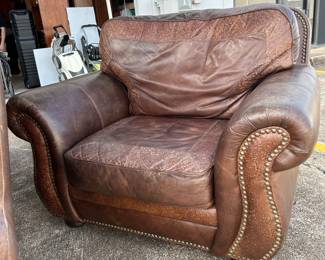 Star Furniture leather chair with patterned leather and western accets