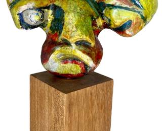 Unsigned Grotesque Sculpture on Woodblock 20th Century