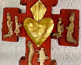 Mexican folk art filigree heart cross
5” tall