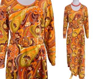 1960s Printed Velvet LABEL TRULY by DYNASTY Hostess Dress/ Gown