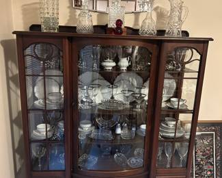 Antique china cabinet - lots of various glassware & china
