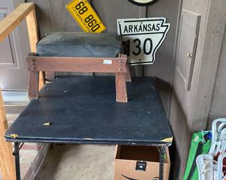 Outside - more yard ornaments, stool, signs