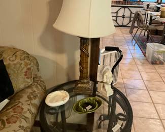 Metal & glass round end table in living room