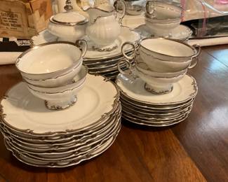 Hutschenreuther “Sylvia” Revere set of china with platinum trim - 42 pieces - very nice, excellent condition