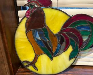 Hanging glass stained glass rooster