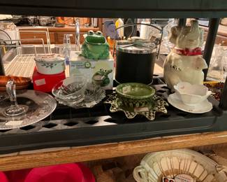 Mikasa covered bowl, Frog is a dpi bowl with spreader, vintage Elephant. Cookie jar, and more