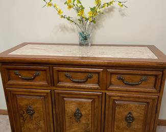 Sideboard with marble top has matching China cabinet