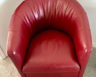 Red Leather Barrel Chair.