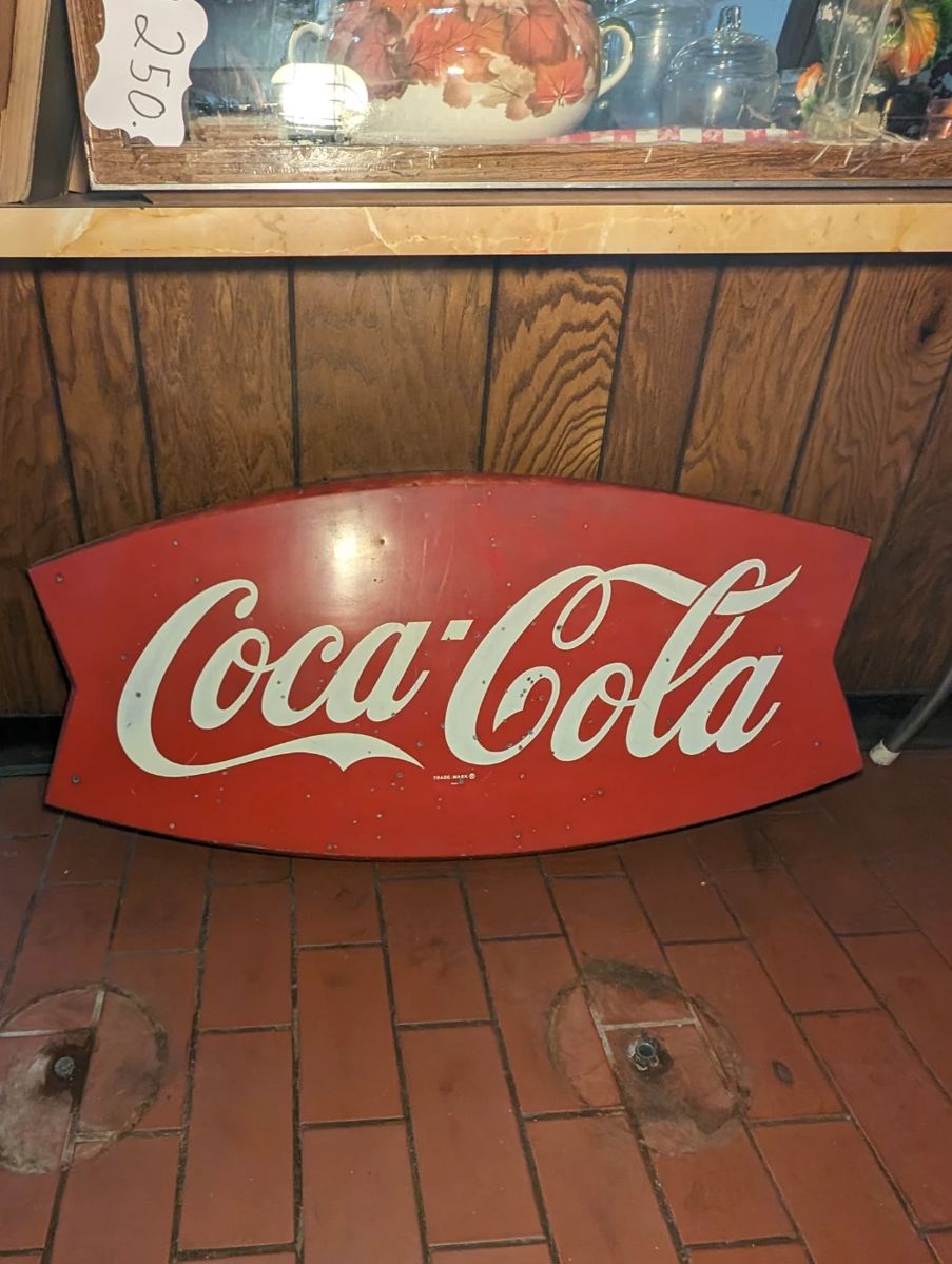 1950's Coca Cola Fishtail Metal Sign