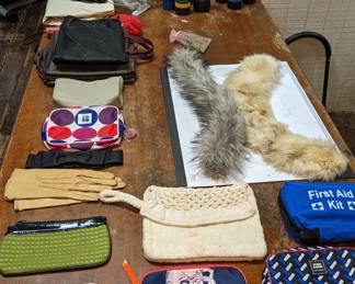 Purses and Hand Bags, Flash Lights - Wooden Desk