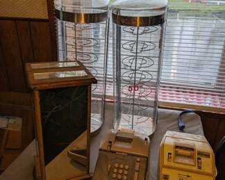 Two Vintage Pie Display Cases, Rotating Glass Mirror, Adding Machines