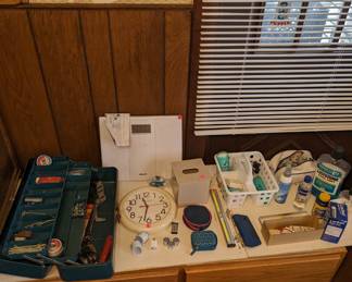 Tool Box, Tools, Scale, Clock, Night Lights, Personal Care Item's, Oak Draws
