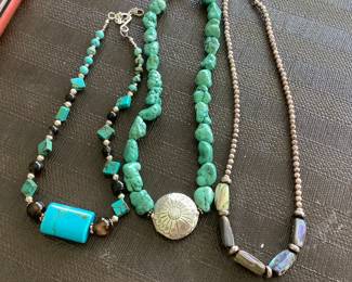 Turquoise and her mother of pearl sterling necklaces