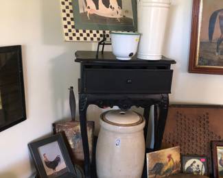 Old butter, churn, and other vintage items