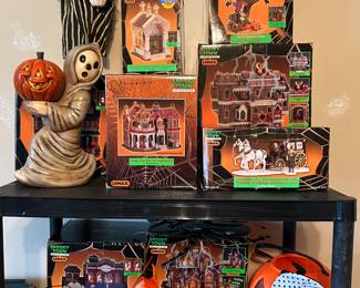 Boxed Halloween decorations. 