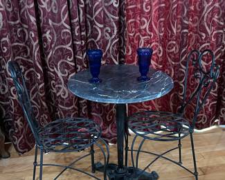 Marble top bistro table and chairs. 