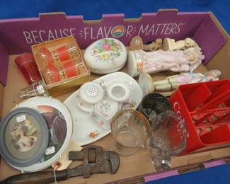 Lot 242. Vintage small collectibles including a plastic Coke carrier, pipe wrench, and more