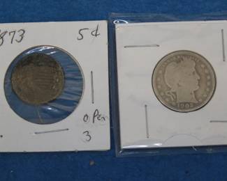 Lot 310. 1902 S Barber Quarter and an 1873 Open 3 Shield Nickel
