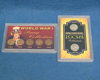 Lot 231. Two American heritage Coin Treasures:  Double Dated 1938 Nickels WW1 Penny Collection