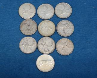 Lot 202. Eleven 80% silver Canadian coins