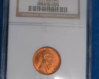 Lot 22. 1942 S Lincoln Penny graded MD 66 RD by NGC